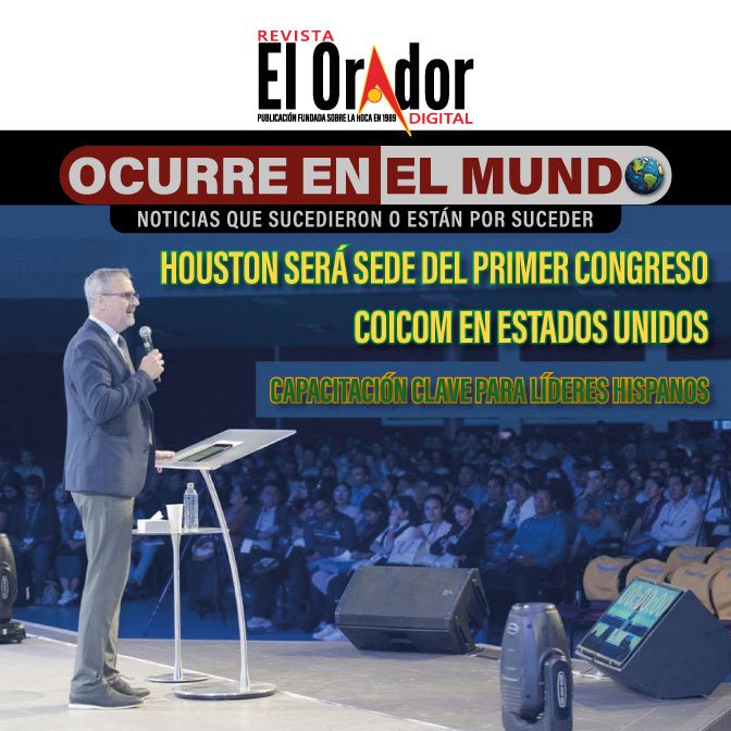 Arnold Enns, presidente de COICOM Internacional, se dirige a los asistentes a la presentación oficial del próximo congreso de la organización en Houston, Texas.